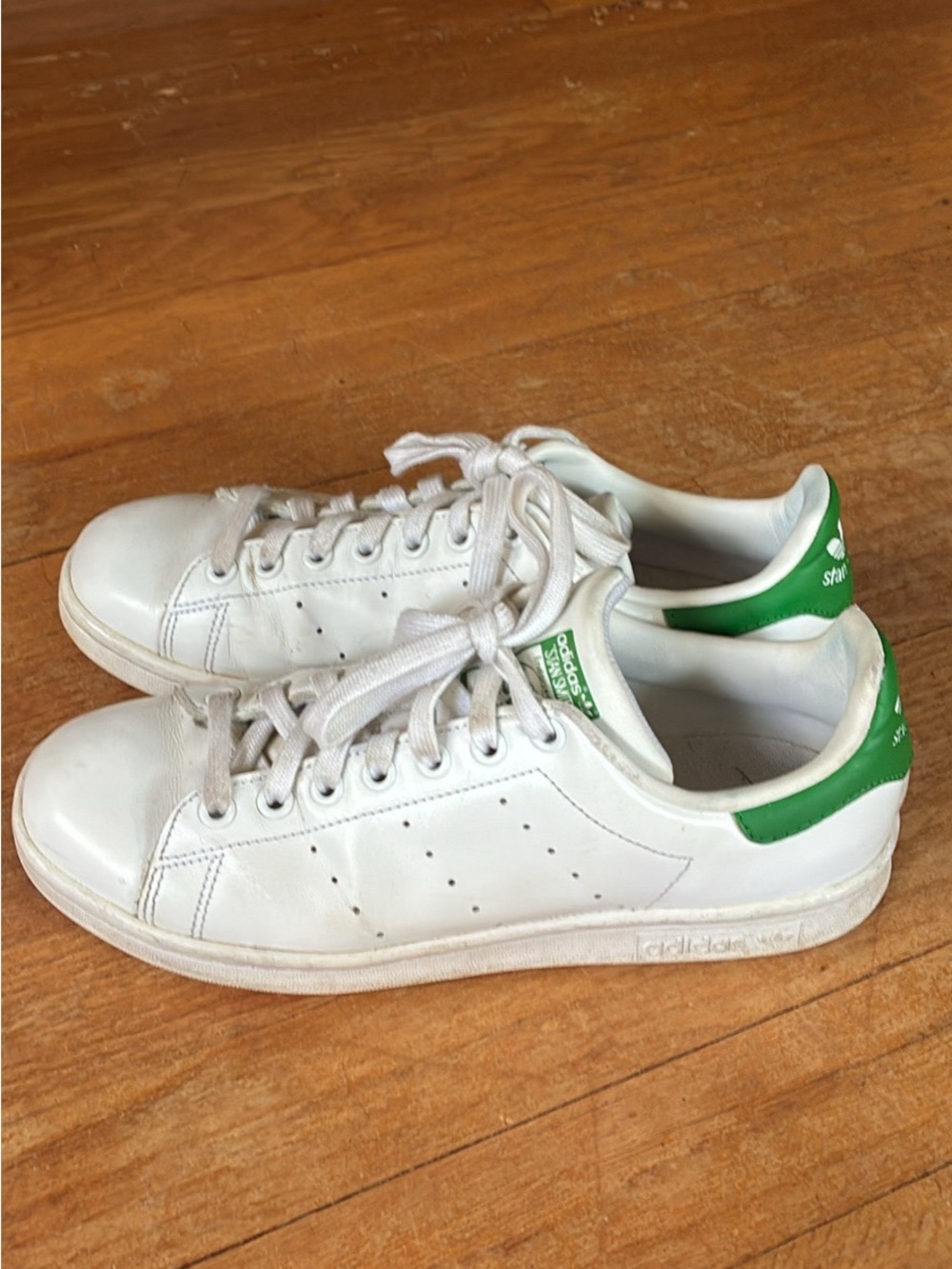 adidas White Sneakers with Green Heel Tab